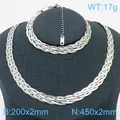 Conjunto de joyas de cadena de serpiente trenzada de plata minimalista collar y pulsera - Trenzado de 5 Capas / 2mm (Pulsera 18cm+5cm) / Color acero