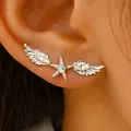 Orecchino a lobo ad ala d'angelo in argento con stella in zircone blu stile punk - Orecchini Ear Crawler Stella Blu Argento (08 Strati 3 Pz)