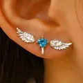 Set di tre orecchini ad ala in argento con zircone blu a forma di cuore - Set di Orecchini Spada Cuore Blu Argento (09 Strati 3 Pz)