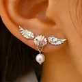 Orecchino a perno ala d'angelo in argento con perla pendente e zircone a conchiglia - Set di Orecchini Perla Artificiale Conchiglia Argento (10 Strati 3 Pz)