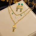 Vintage vergoldetes ägyptisches Pharao-Halsketten- und Ohrringset mit Türkissteinen - Ägyptischer Pharao Lagen-Halskette Ohrringe Set (N4286 E6296) / Gold