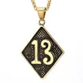 Vintage Goldene Rauten-Halskette mit Nummer 13 auf schwarzem Waben-Hintergrund - Ohne Kette / Gold und Schwarz