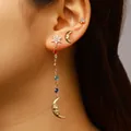 Elegante set di orecchini pendenti bohémien a stella e luna con strass colorati - Oro (11813) (Nappina Stella e Luna)
