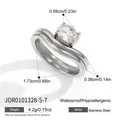 Elegant polished stainless steel ring featuring an oval zircon with measurement specifications - Four-Prong Oval Rhinestone Ring (JDR0101328-S-7)