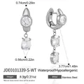 Pendientes de aro de acero inoxidable plateado con colgantes de doble piedra de circón - Plata Circonia Blanca (JDE0101339-S-WT)