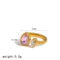 Gold-plated stainless steel open ring featuring pink and white pear-cut zircon stones - Pear-Shaped Pink and White Stone Style (TR4567-PK)