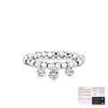Elegant VVS1 moissanite S925 sterling silver elastic bead ring with three charms - Open Adjustable / With GRA Certificate Gift Box / Silver
