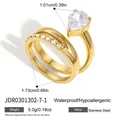 Detail view of gold-toned stainless steel ring set with pear-cut zircon and specifications. - Pear Cut Zirconia Gold Ring Set (JDR0301302-7-1)