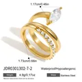 Detail view of gold-plated stainless steel ring with pear-cut cubic zirconia and dimensions - Spiral Double Layer Water Drop Zirconia Gold Ring (JDR0301302-7-2)