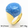 French retro style stainless steel gold ring with a large blue swirled enamel candy ball - Gold Blue