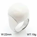 Retro stainless steel ring featuring a large white enamel glazed dome top, candy style - Size 7 / Steel White