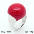 Minimalist stainless steel red enamel ball ring, 21mm width, retro candy style variant - Size 7 / Steel Red