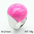 Vintage stainless steel ring with pink marble enamel sphere detail candy style - Silver Pink