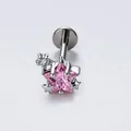 Elegant titanium internal thread cartilage stud featuring a pink zircon star design - Pentagram Cartilage Stud (A545-4) / 1.2*8mm Internally Threaded Post / Pink