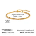 Detail of 18K gold-plated stainless steel bead bracelet with adjustable chain and logo tag - 3mm Round Bead Style (YYB023019-3)