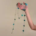 Elegant teal butterfly shell and bead long necklace for beach vacation fashion styling - Necklace-Long Tassel / Green