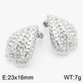 Boucles d'oreilles cœur en acier inoxydable argenté texturé, 23x16 mm et poids de 7 g - Clous d'Oreilles Texture Martelée Argent (KE113019-KFC)