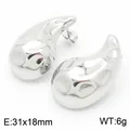 Boucles d'oreilles cœur en acier inoxydable argenté texturé style minimaliste chic - Clous d'Oreilles Goutte d'Eau Oversize Argent (KE113301-KFC)