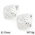 Boucles d'oreilles clous carrées en acier inoxydable avec texture vintage - Clous d'Oreilles Texture Spirale Argent (KE113735-KFC) / 17mm / Argent