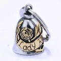 Silver and gold Lady Rider bell pendant with embossed rose for female motorcyclists - Two-tone Gold (with Keyring)