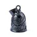 Black stainless steel motorcycle bell pendant with rose relief and Lady Rider engraving - Black with Melon Seed Buckle