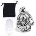 Silver stainless steel Lady Rider motorcycle bell with rose engraving and velvet pouch - Steel Style