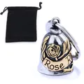 Silver stainless steel bell pendant with gold rose relief and a black velvet pouch - Two-Tone Gold Style