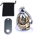 Silver stainless steel rose bell pendant with black velvet bag and metal tag - Two-tone Style 2