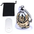 Silver stainless steel bell pendant with gold rose relief and black velvet pouch - Two-tone Style 3