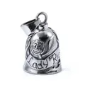 Silver stainless steel Lady Rider motorcycle bell pendant with rose flower relief - Steel Color (Lobster Clasp)