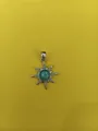 Starburst silver pendant with green center stone and cubic zirconia inlay - Silver Starburst Emerald Pendant (Silver + Green T004)