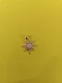 Golden sunburst pendant featuring a pink opal-like stone and sparkling zircon accents - Gold Starburst Pink Rhinestone Pendant (Gold+Pink T004)