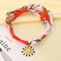Bohemian silk scarf choker with vintage sun eye pendant in red and white printed silk - Evil Eye Style (KN298811-SXSJ) / Red And Black