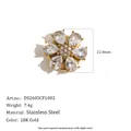 Detail of 18K gold-plated stainless steel flower cufflink with clear teardrop crystals. - Rhinestone Cluster Flower Style (DS2605CF1002)