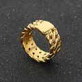 Men's hip-hop style gold-plated stainless steel Cuban link chain ring with a flat plate - Size 10 / Gold