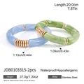 Professional two-piece UV gold plated resin bamboo link bracelet set in blue and green - Light Blue And Fruit Green Bamboo Style (JDB0103315)