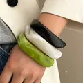 Chunky acrylic resin bracelet set in black, white marble, and green marble finish - 3-Piece Set Combination / Black, White And Green Marble Pattern