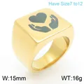 Gold square stainless steel signet ring with heart in hands laser logo, sizes 7 to 12 - Size 7 / Hands Holding Heart Square Style (KR111360-Z) / Gold