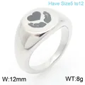Silver stainless steel signet ring with engraved heart and hands design - Size 6 / 12mm Hands Holding Heart Round Style (KR111364-Z) / Silver