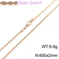 Elegante cadena de cuerda de acero de titanio chapado en oro rosa de 2 mm para hombre y mujer - Cadena de Cuerda (KN228812-Z) / 2mm x 60cm / Rosa oro