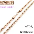 Elegance Rose gold plated titanium steel rope chain necklace, 6mm width and 50cm length - 6mm x 50cm