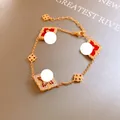 Elegant four-leaf clover bracelet featuring red enamel and sparkling zircon details - Red Agate Texture Clover Style / Gold (Red Clover)