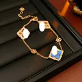 Elegant gold clover bracelet with blue enamel and zircon stones in retro luxury style - Persian Floral Hollow Blue Gemstone Style / Gold (Blue Enamel)