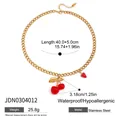 Golden stainless steel Cuban chain necklace with cherry and strawberry fruit pendants - Jdn0304012