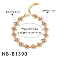 Gold-plated stainless steel bracelet with pink rhinestone flower charms and measurements - Flower Bracelet (NB-B1390) / 18K Gold / Gold with Pink Rhinestone
