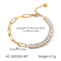 Stainless steel zirconia bracelet detail showing measurements and gold-plated finish - Paperclip White