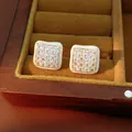 Elegant square crystal stud earrings with a white enamel border in a gold-tone finish. - Enamel Rhombus Square Style