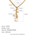 Nahaufnahme mit Maßen der 18K vergoldeten Edelstahlkette mit Perlen und Kreuzanhänger. - Perlenkreuz Y-Stil (N3921) / Gold