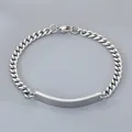 Minimalistische titanium stalen Cubaanse schakelarmband met graveerbare gebogen plaat - Zilver (KB212084-Z)
