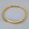 Gouden titanium stalen schakelarmband met graveerbare gebogen metalen plaat - Goud (KB212083-Z)